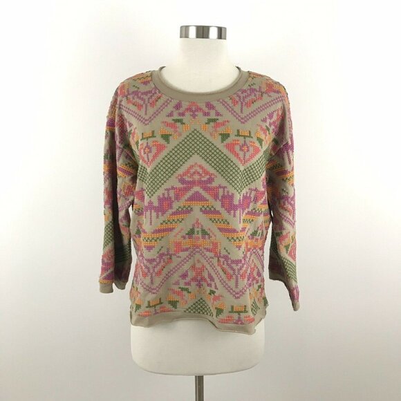 Sharon Young Top Women XS Embroidered Aztec Neon - Picture 1 of 7